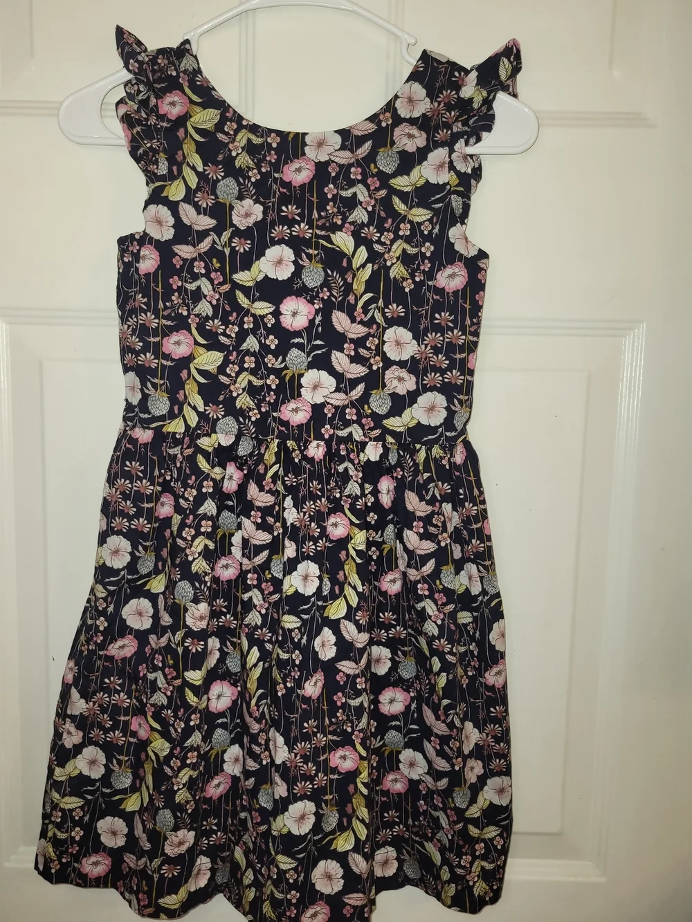 Gap Kids Navy Floral Ruffle Sleeve Dress.